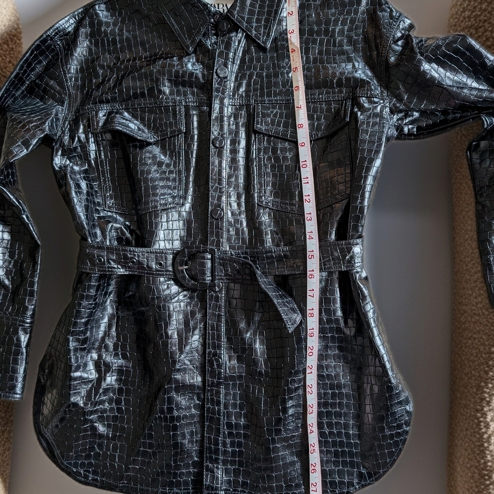 Like New Zara Faux Leather Crocodile Texture Jacket with a matching belt. - Picture 3 of 6